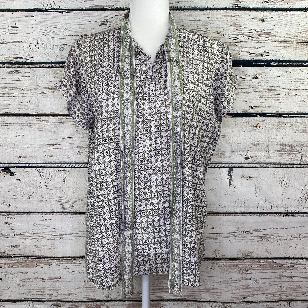 Anokhi Women's XL Shirt Short Sleeve Cotton Green